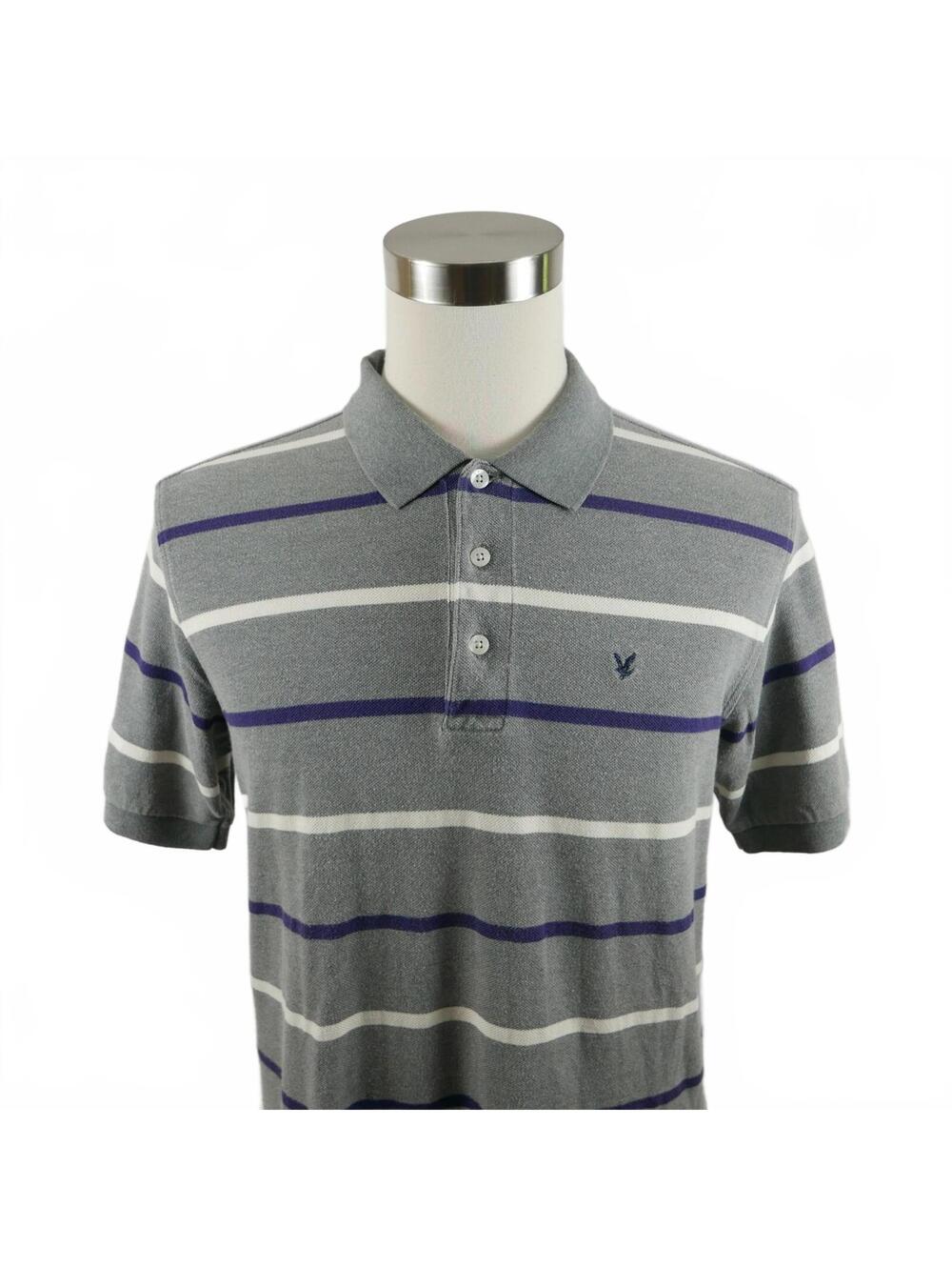 Lyle & Scott Scotland Mens Cotton Gray Blue White Striped Polo Shirt Large